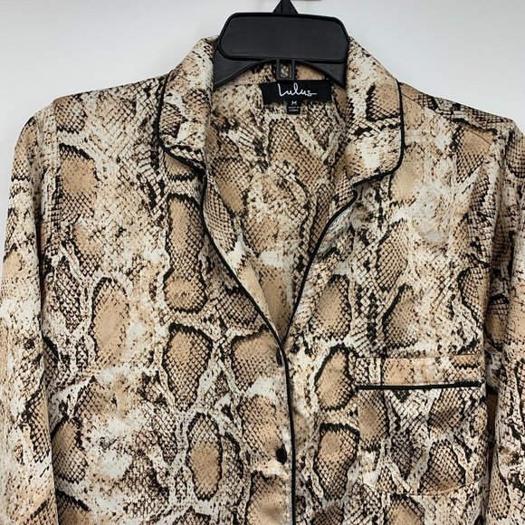 Lulus Top Snake Print Satin Rhea Button Down Long Sleeve - Picture 6 of 13